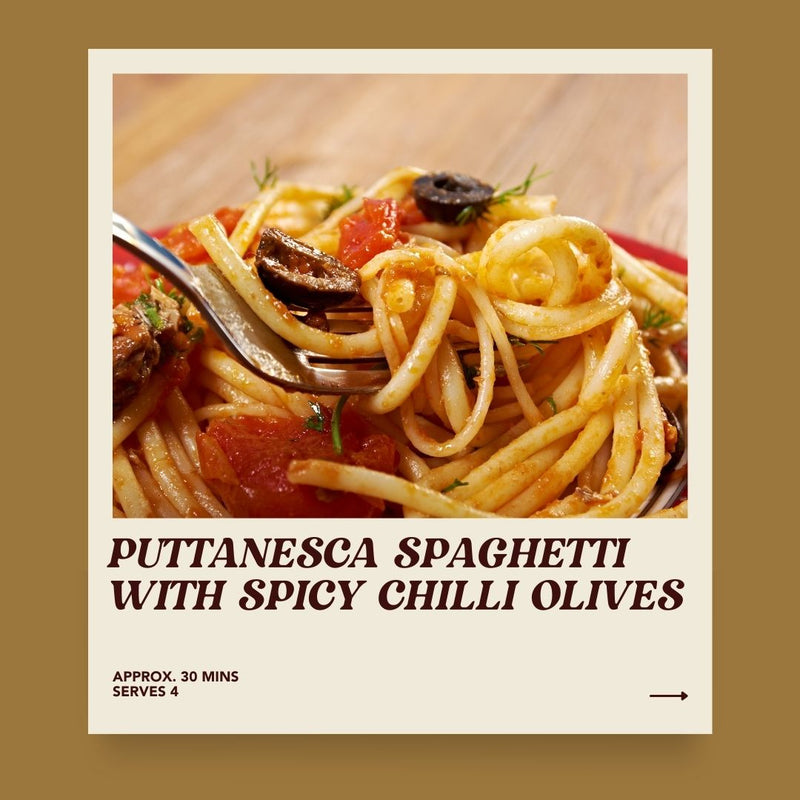 Puttanesca Spaghetti with Spicy Chilli Olives